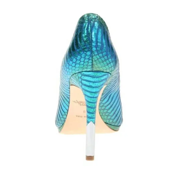 Rachel Roy Penelopey python snakeskin embossed Pump, sz 9.5, iridescent blue - Picture 8 of 11